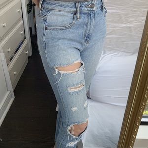 Light Blue Distressed Straight Leg Jeans